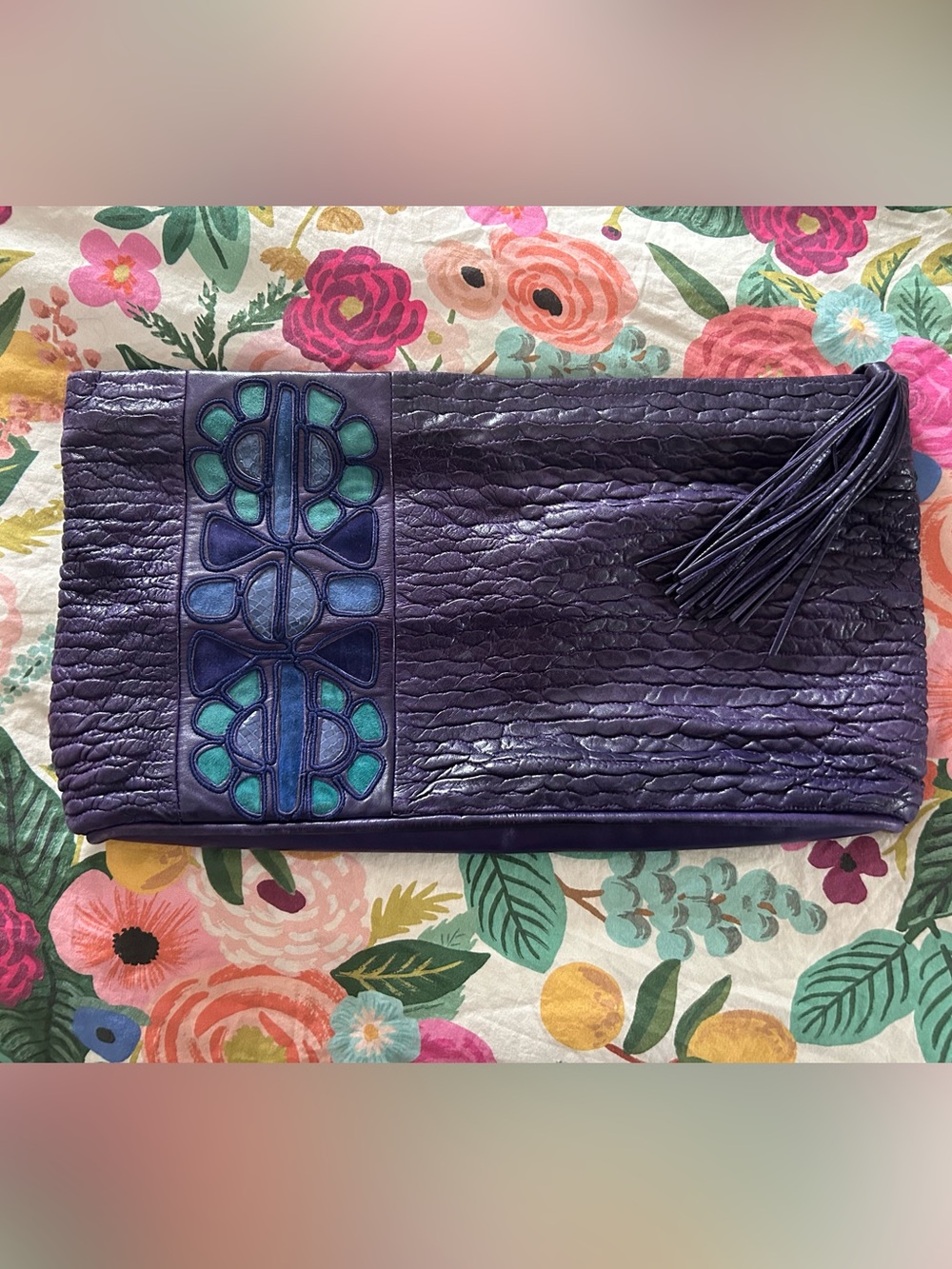 Vintage Braccialini leather tassel clutch bag
